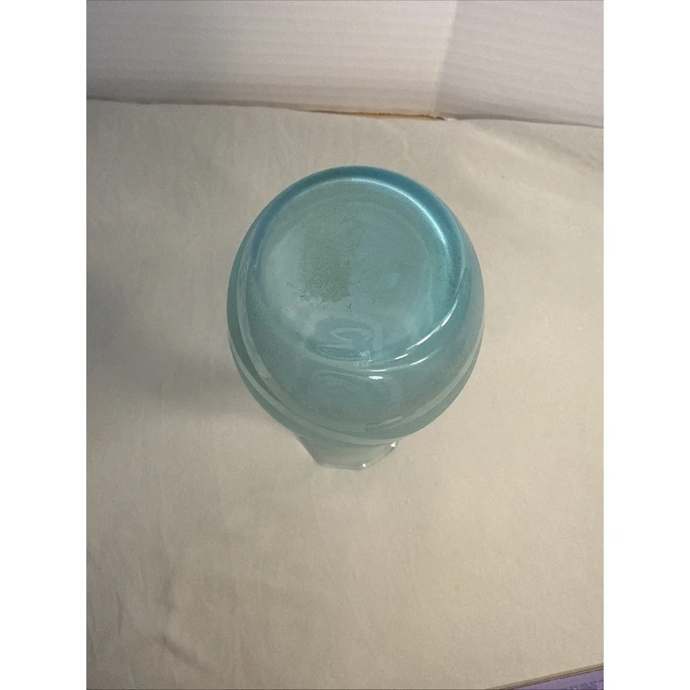 Vintage Light Blue Frosted Art Glass Vase 10